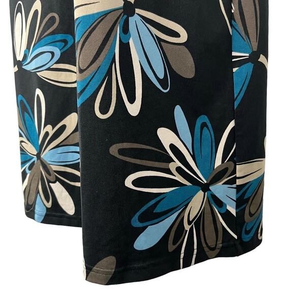 Ann Taylor Loft Blue Black Floral Shift Style Jersey Knit Stretch Dress sz Small - Picture 7 of 16